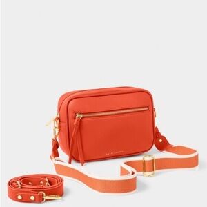 Katie Loxton Pebbled Orange Crossbody Camera Bag with Gold Accents